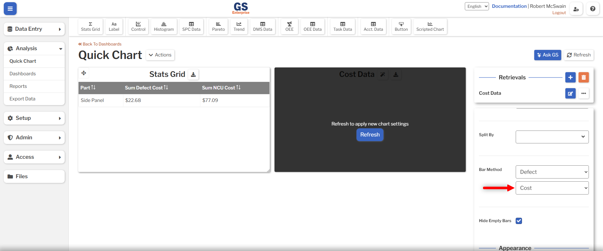 Defect Bar Method Select Defect Bar Method Select