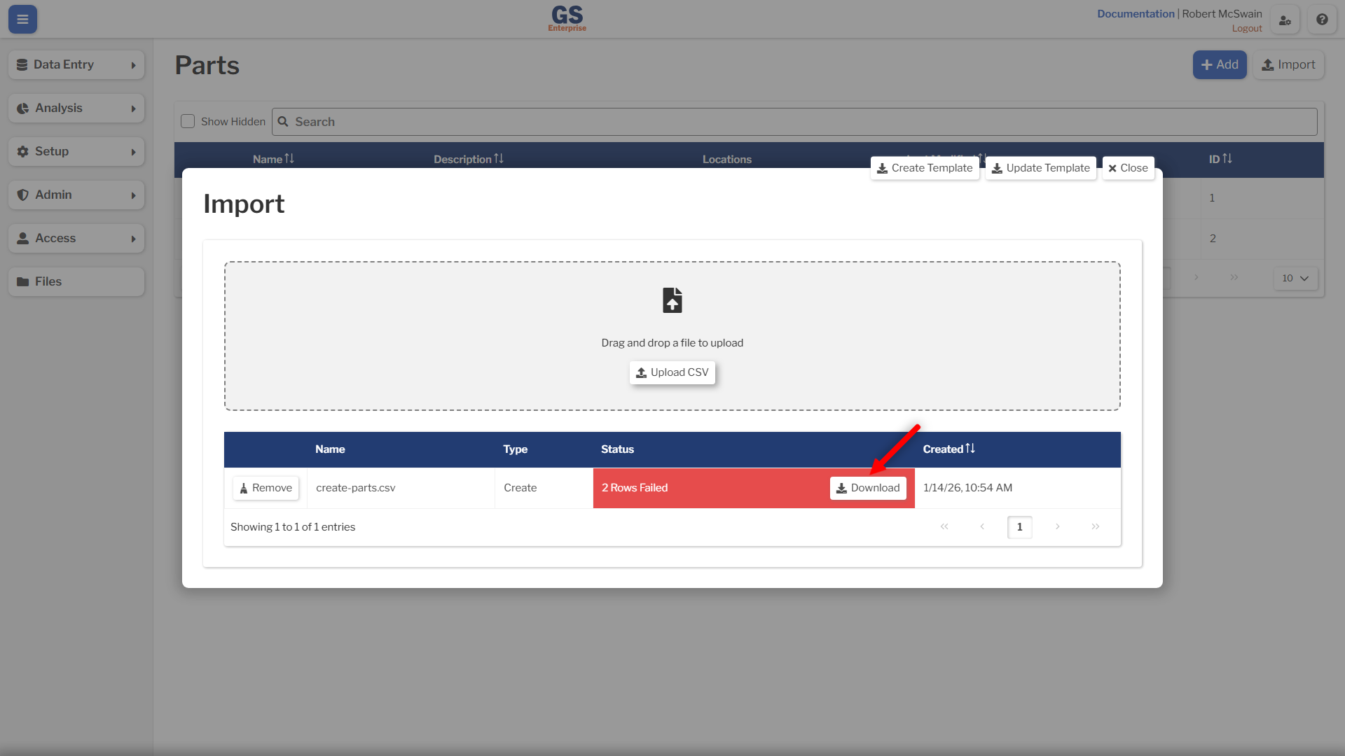 Download Rows with Failures Button Download Rows with Failures Button