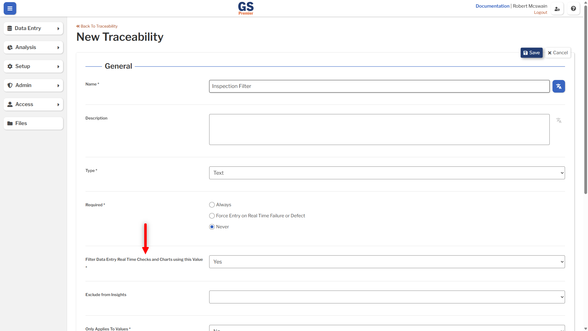 Filter RTF Checks An image showing the filter RTF checks option