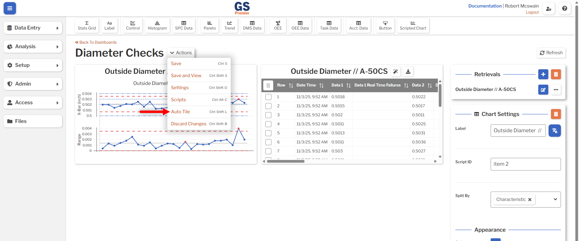 Dashboard Auto-Tile Image showing the location of the auto-tile action