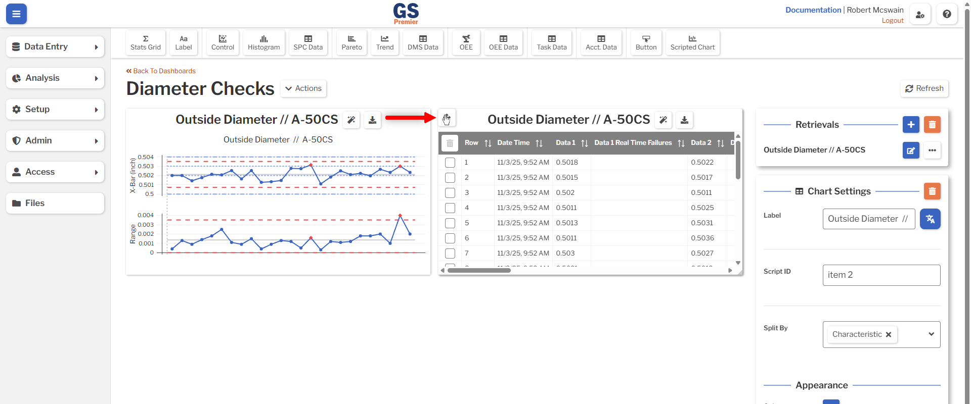 Dashboard Drag Image showing the location of the drag handle of a Dashboard