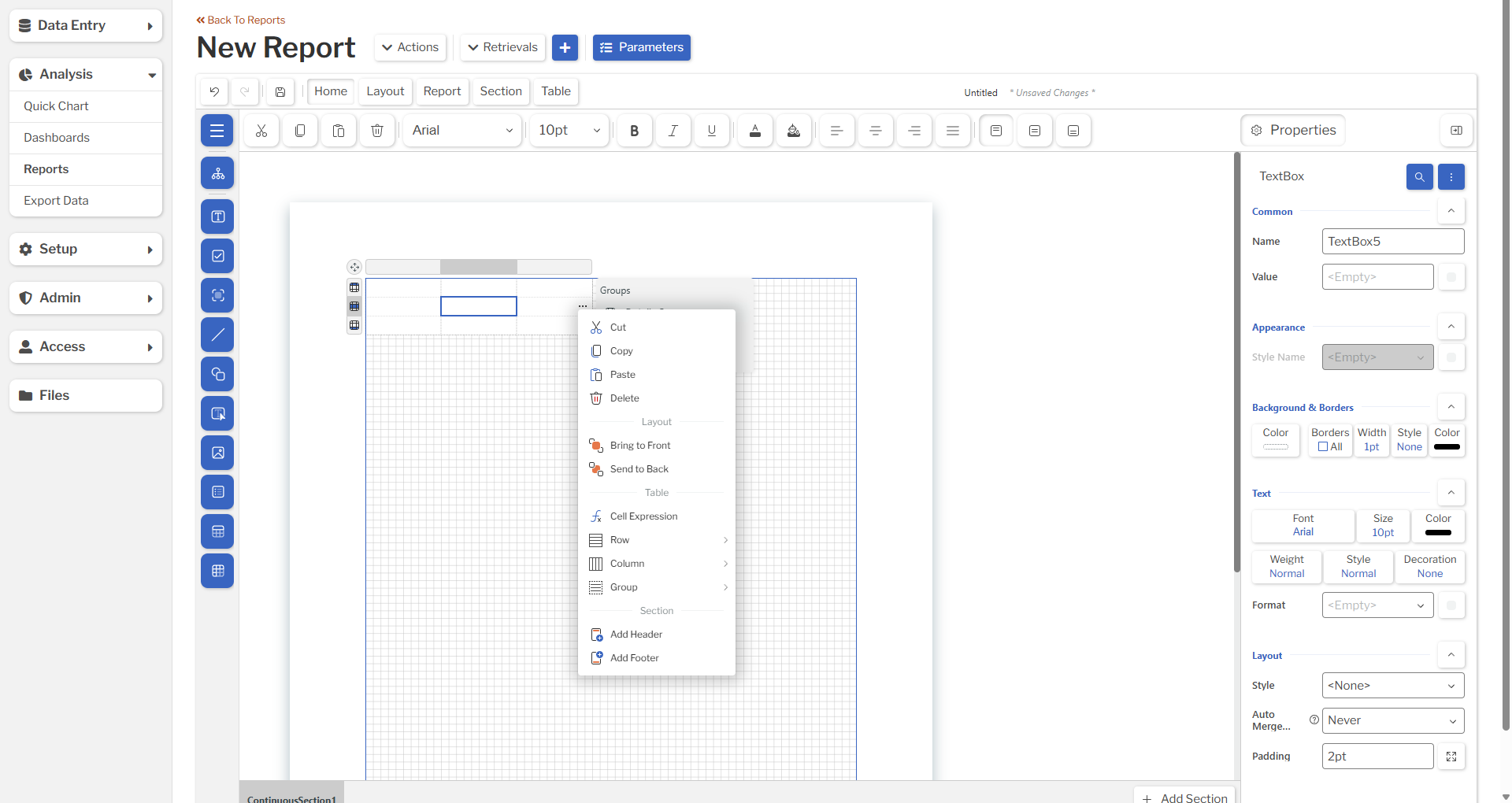 Report Item Right Click Report Item Right Click